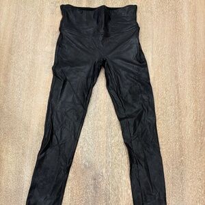 Spanx Faux Leather High Rise Leggings Black Size S Petite